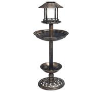 Decorative Bird Bath with Solar Powered LED Lights, Weatherproof Plastic, 39 x 96 cm, Bird Bath and Water Bowl for Garden, Patio, Balcony