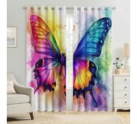 Decorative Blackout Curtains W 55" x L 96" Painted Butterfly 3D Print Eyelet Drapes Thermal Insulated Noise Reducing Room Darkening Bedroom and Nursery Pack of 2