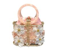 Decorative Blossomy Remove Pattern Shimmering Crystal Chain Belt Recyclable Impermeable Shopping Bucket Bag Elegant Traditional Crossbody Bag for Women