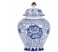 Decorative Blue and White Ceramic Ginger Jar with Lid, Chinese Style Temple Jar, Porcelain Vase for Home Decor-
