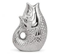 Decorative Bohemian Fish Vase Stoneware Ceramic, Symbol of Abundance, Size 12 cm (Silver)