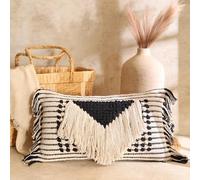 Decorative Boho-Chic Pillow Cover Handwoven Tufted Cotton Accent Pillows, Neutral Throw Cushion for Couch, Sofa or Bed, Farmhouse & Bohemian Home Decor, Trendy USA Design (Black Lumbar 12x20)