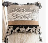 Decorative Boho Pillow Cover, 18” x 18” Square, Soft Moroccan Rustic Throw with Tufted Accents, Plush Handwoven Cotton, Neutral Farmhouse Home Decor (Black)