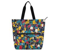 Decorative Book Bag Art Tote Bag for Kids Boys Girls, Geometric Pattern Handy Drawn Lightweight Library Book Tote Bag Shoulder Bag with Pockets for School Shopping Travel Rainbow mochilas para