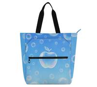 Decorative Book Bag Art Tote Bag for Kids Students Adults, Blue fruit Bubble Water-resistant Handbags Grocery Beach Bag with Zipper Pockets for School Shopping Travel Rainbow para libros de