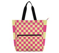 Decorative Book Bag Art Tote Bag for Kids Students Adults, Pink and Yellow American Plaid Sturdy School Beach Bag Shopping Bag with Zipper for School Shopping Grocery Rainbow bolsa para llevar