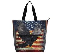 Decorative Book Tote Bag for Boys Girls Women, 4th Of July Independence Day Black Bird Large School Beach Bag Shopping Bag with Zipper for School Shopping Beach Rainbow bolso para libros de