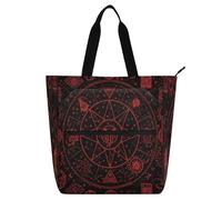 Decorative Book Tote Bag for Boys Girls Women, Gothic Red Black Halloween Tarot Astrology Lightweight Reusable Shopping Bag with Zipper for School Work Travel Rainbow de tela para