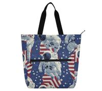 Decorative Book Tote Bag for Kids Students Adults, Cartoon Cute White American Astronaut Large School Beach Bag Shopping Bag with Zipper for College Shopping Beach Rainbow bolso para libros de