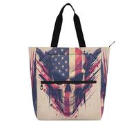 Decorative Book Tote Bag for Kids Students Adults, Cartoon Skull 4th Of July Independence Day Large School Beach Bag Shopping Bag with Zipper for School Shopping Grocery Rainbow para libros de