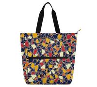 Decorative Book Tote Bag for Kids Women Men, Geometric Pattern Handy Drawn Waterproof Heavy Duty Reusable Library Book Bag Grocery Bag for School Shopping Travel Rainbow para libros de lectura