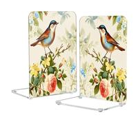 Decorative Bookends Acrylic Book Holder for Office,Home Little Bird Flower Pattern