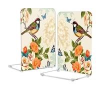 Decorative Bookends Anti-Slip Book Stand for Office,Home Little Bird Flower Pattern