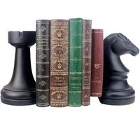 Decorative Bookends Black Chess Book Ends Heavy Book Supports, Unique Bookends Decor for Office Home Desk Bookrack, 7"(L) x4(W) x7(H), 1Pair/2Piece