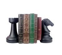 Decorative Bookends Chess Bookends, Black Book Ends Heavy Book Supports, Unique Bookends Decor for Office Home Desk Bookrack, 7"(L) x4(W) x7(H), 1Pair/2Piece