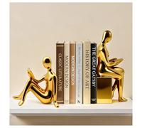 Decorative Bookends Set, Ceramic Book Ends for Shelves, Home Office Aesthetic Book Stopper, Reading Book Holder Statues for Bookshelf Bedroom Living Room Decor (Gold)