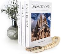 Decorative Books for Home Decor - Coffee Table Book Set of 3 (Barcelona, Milan, Los Angeles) - Blank Hardcover Display Books for Stacking, Journaling & Shelf Styling - Elegant Neutral Room Decor