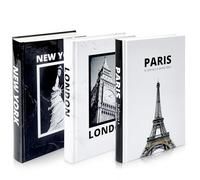Decorative Books for Home Decor - Foldable Black and White Faux Book Set Featuring Paris, London & New York - Modern Coffee Table & Bookshelf Decor, Minimalist Book Decor Accents