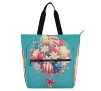 Decorative Books Tote Bags for Boys Girls Women, Cartoon Balloons 4th Of July Independence Day Waterproof Child Book Tote Resuable Grocery Bag Handbag for College Shopping Beach Rainbow para