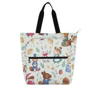Decorative Books Tote Bags for Kids Adults, Safari Animals Forestry Music Party Water-resistant Library Shoulder Bag Handbag with Zipper for School Work Travel Rainbow para guardar libros