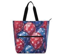 Decorative Books Totes Book Bag for Boys Girls Adults, 4th Of July Independence Day Red and Blue Balloon Sturdy Library Book Tote Shopping Bag with Zipper Handles for School Work Travel