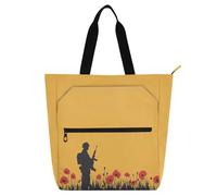 Decorative Books Totes Book Bag for Boys Girls Women, National Memorial Day Soldier with The Gun Yellow Lightweight Library Book Tote Bag Shoulder Bag with Pockets for School Shopping Grocery