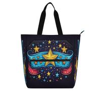Decorative Books Totes Book Bag for Kids Students Adults, Coloured Ribbon Star 4th Of July Independence Day Lightweight Teacher Tote Bags Shoulder Bag with Zipper for School Shopping Beach