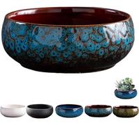 Decorative Bowl Lotus Flower Bonsai Pot, 6.5x2.5in Round Succulent Plant Pot Ceramic Pots for Plants, Blue Lotus Bowl Planter for Garden Pond Office Indoor Outdoor (Purple)