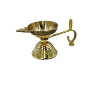 Decorative Brass Diya Pooja Oil Lamps Aarti Diya with Handle Brass Gold Deepak Diya India Traditional Housewarming Festival Decor Small Diya Article Items for new year Decoration(Size:-2")(Golden)