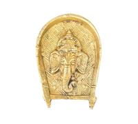 Decorative Brass Metal Ganesha Face with Statue Sculpture Idol Wall Hanging Antique Ganpati Face Statue for Home,Door, Temple décor Indian Traditional Festival New year Decor(Golden)(Size:-3"X2")