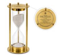Decorative Brass Sand Timer, Custom Anniversary Hourglass with Compass Engraving, Romantic Desk Decor Gift (6"HAPPY ANNIVERSARY)