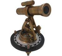 Decorative Brass Telescope with Compass, Vintage Style Nautical Decor, 5 Piece Set with Black Base