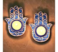 Decorative Buckets, DIY Wooden MDF Rangoli KIT with Rangoli Colors | Tea Light Rangoli KIT| Rangoli Powder,Diwali Decorations, 3 D Rangoli Stencils (Hamsa Evil Eye Tealight Rangoli kit Set of 2)