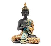 Decorative Buddha Meditation Statue, 20cm High, Black and Gold with Turquoise Robe, Indoor Spiritual Decor, Thai Buddha Statue