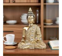 Decorative Buddha Statue, Gold with Crystals, 5.5 inch Height, Modern Art Deco Style, Meditation and Home Decor