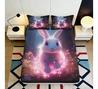 Decorative Bunny Fitted Sheet, 3D Printed, Pink Glow, Microfiber, Soft Touch, Bed Cover, Home Bedroom, Apartment Bedding, Easy Care, Wrinkle Resistant, Stylish Accent, 115 90x200x25cm