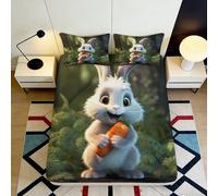 Decorative Bunny Fitted Sheet 3D Printed Soft Touch Microfiber Bed Cover for Bedroom, Easy Care, Apartment Bedding 90x200x25cm