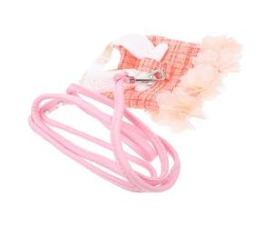Decorative Bunny Harness Leash Set, Cotton Sleeveless Orange S | Flowers Print, Snug Fit with D Ring Attachment, for PET Walking and Photo Taking