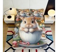 Decorative Bunny Teacup Fitted Sheet 3D Printed, Microfiber, soft touch, guest room bedding, wrinkle resistant, easy to wash, bed cover for home decor, 140x200x25cm