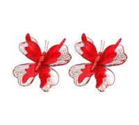 Decorative butterfly picks for Christmas tree and seasonal decor, made from cloth material, lightweight and easy to position (red)