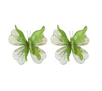 Decorative butterfly picks for Christmas tree and seasonal decor, made from cloth material, lightweight and easy to position (Green)
