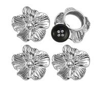 Decorative Button Covers - Zinc Alloy Jewelry Accessory, 4 Piece Floral Design, Elegant Blouse Detail, Elegant Dress Accent, Business Casual Outfit Enhancement | Pe