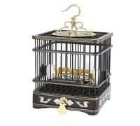 Decorative Cage Square rosewood with drawer grasshopper cage and porcelain bowl(Black)