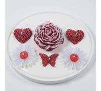 Decorative Candle Gift Set, 6 Pieces Peony Daisy Flower and Heart Shaped Candles, Red and White Valentine's Day, Christmas, Home Décor