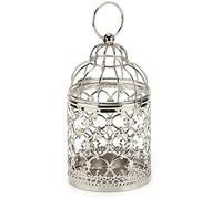 Decorative Candle Lanterns Small Metal Candle Stick Holder Hanging Birdcage Vintage Decorative Centerpieces of Wedding Party Christmas(Silver)