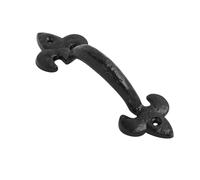 Decorative Cast Iron Door Pull Handle, Fleur-de-LYS Design, 178 mm, Black