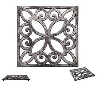Decorative Cast Iron Trivet For Kitchen Or Dining Table | Square with Vintage Pattern -With Rubber Pegs/Feet - Recycled Metal - Vintage, Rustic Design - Rust Silver Color - by Comfify