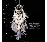 Decorative Catcher for Good Dreams with Pearls and Feathers, Artisan Wind Chime Suitable for Bedroom, Living Room, Outdoor (H(without light))