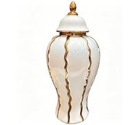 Decorative Ceramic Ginger Jar, White Gold Temple Vase