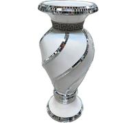 Decorative Ceramic Vase with Mirror Mosaic Accents, White and Silver, Wedding and Home Centrepiece